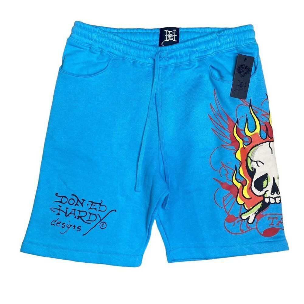 Ed Hardy Flame Skull Fleece Lined Sweat Shorts Size Medium NWT